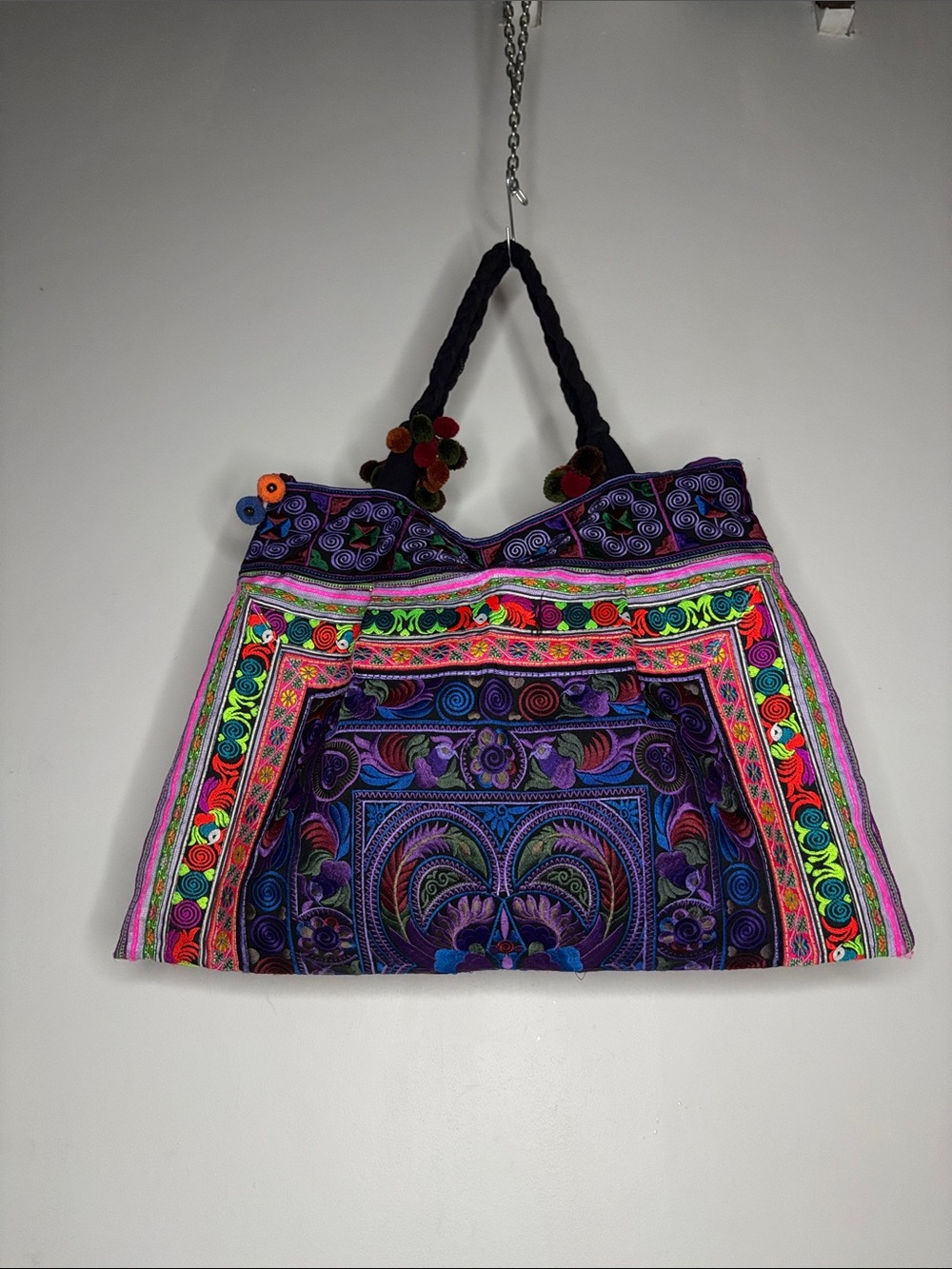 Vintage Embroidered Multi-Fabric Cotton Tote Bag Handmade in Thailand - Picture 3 of 8